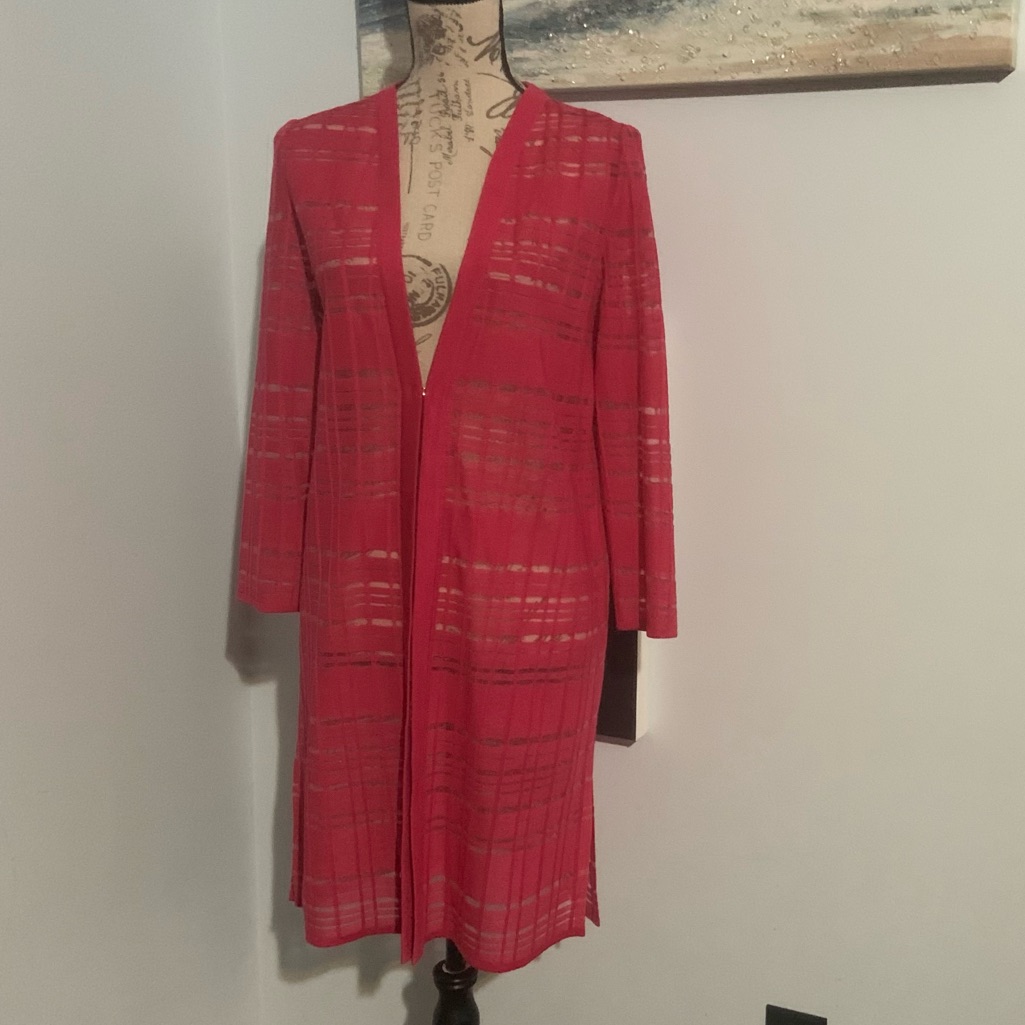 Ming Wang Heritage Fit Sheer Grid Long Jacket